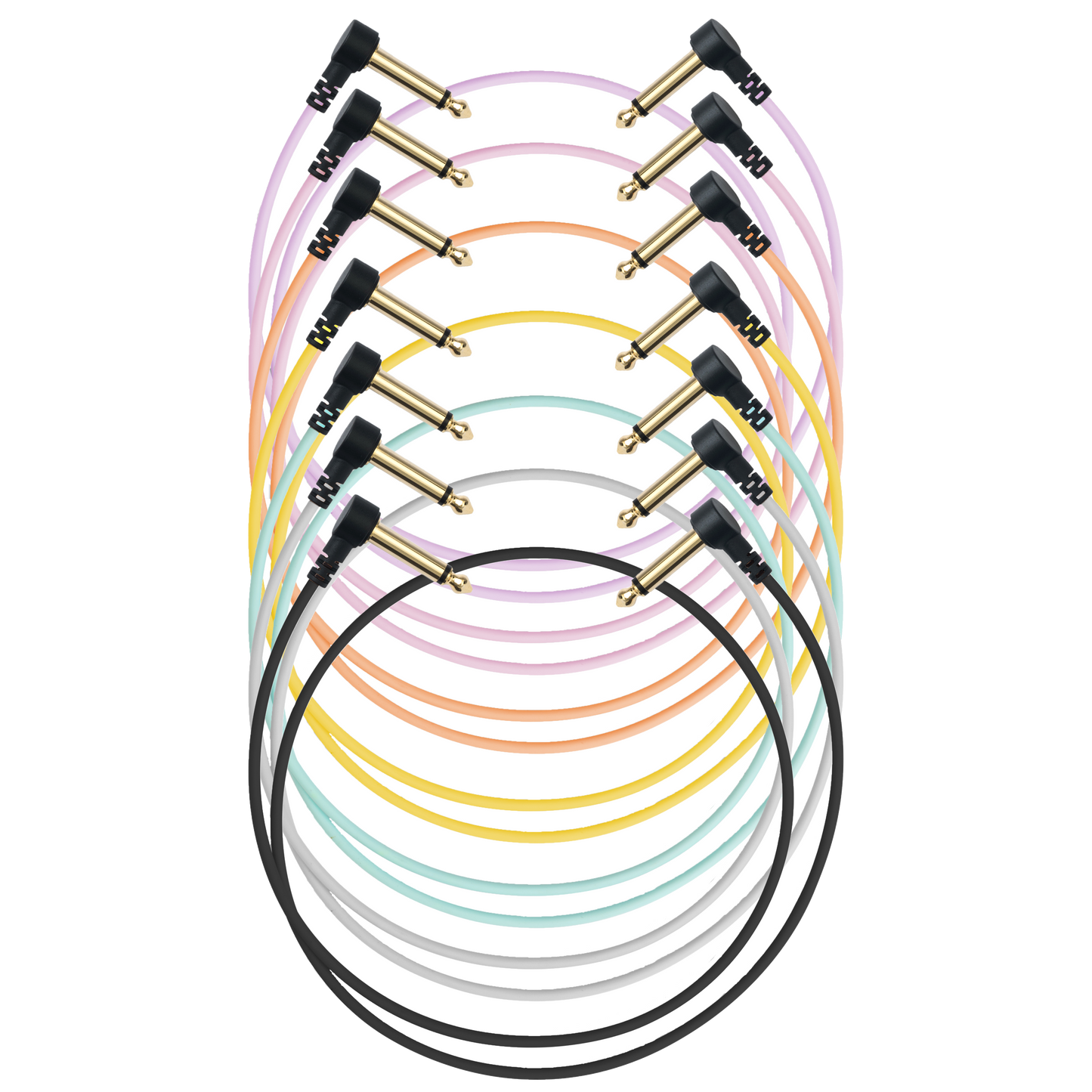 myVolts Candycords 3-Pack - 10cm Mono Patch Cables (Liquorice Black, Powder Grey, Pineapple Yellow)