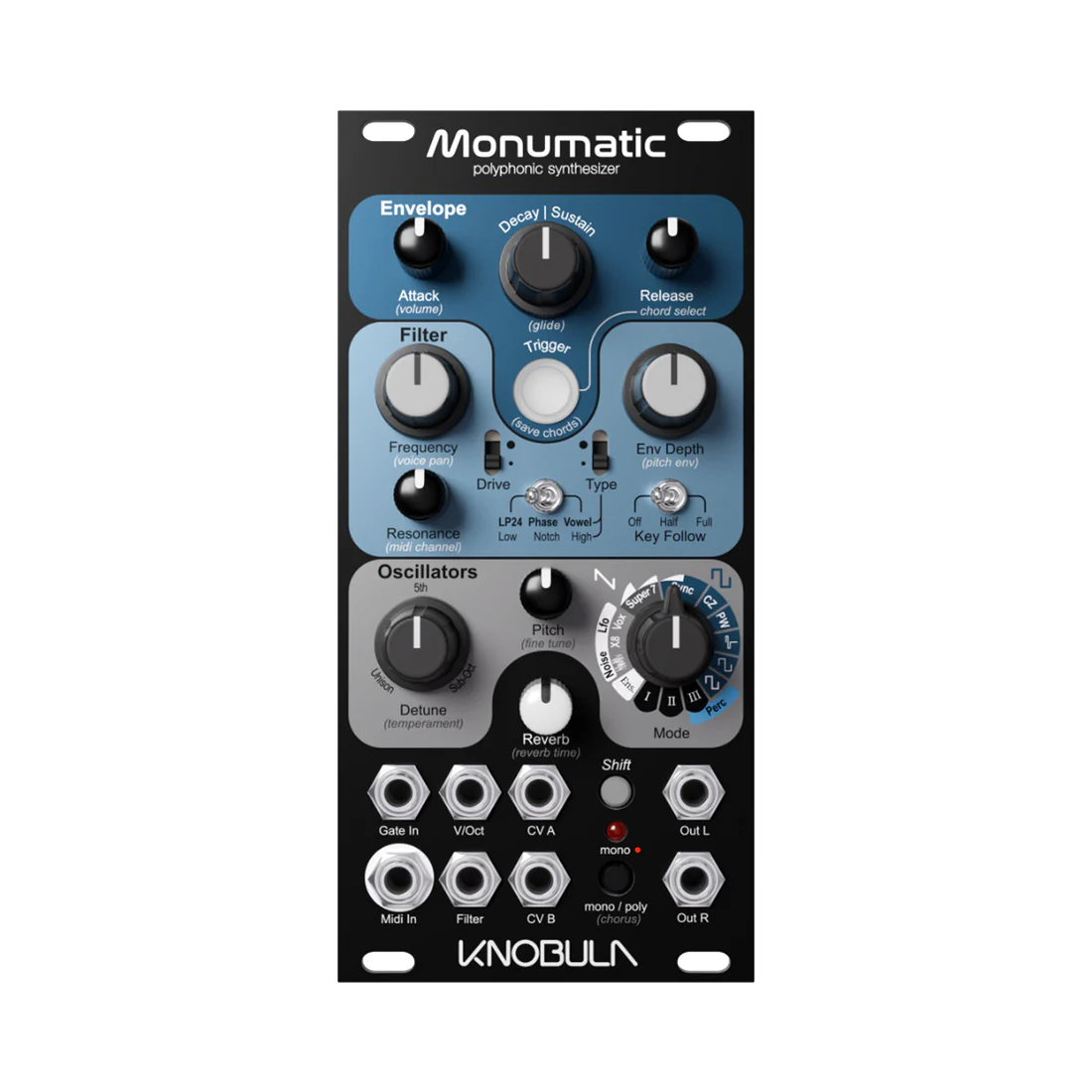Knobula Monumatic 8-Voice Polyphonic Synthesizer with 16 Oscillator Modes